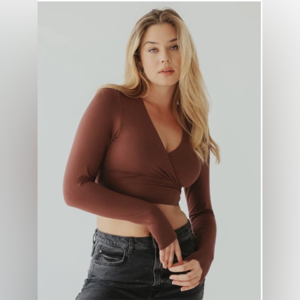 Klassy Network - Brown Wrap Long Sleeve w/Built-in Bra